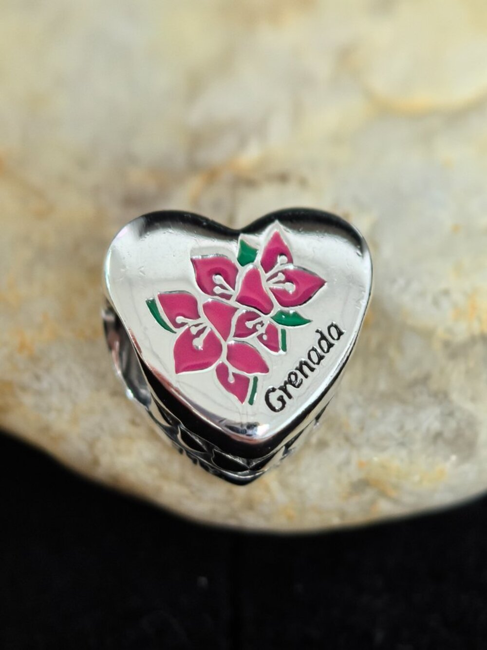 Pandora Grenada Bougainvillea Heart Bead Charm Pendant, S925 Silver Jewelry